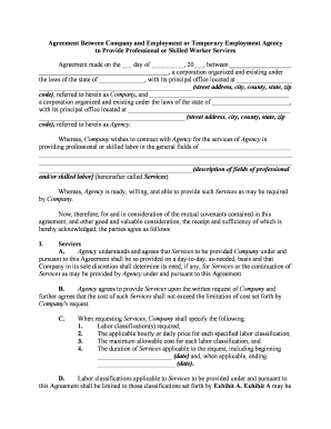Agreement between Company  Form
