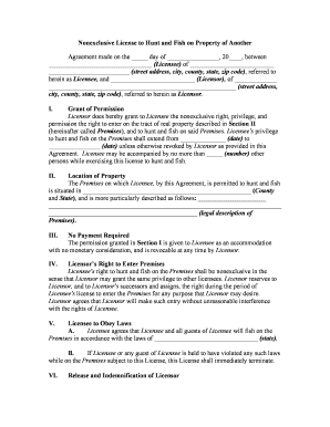 Nonexclusive License to Hunt and Fish on Property or Land of Another  Form