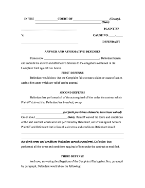 Civil Affirmative Defense  Form