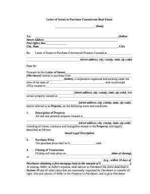 Fill and Sign the Letter Intent Real Estate Form