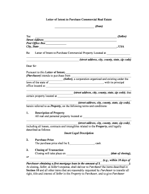 Letter Intent Real Estate  Form