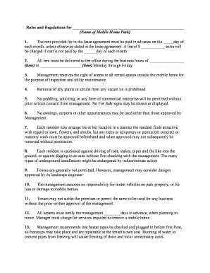 Mobile Home Park Rules  Form