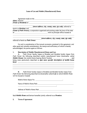 Mobile Home Lot Lease Agreement  Form