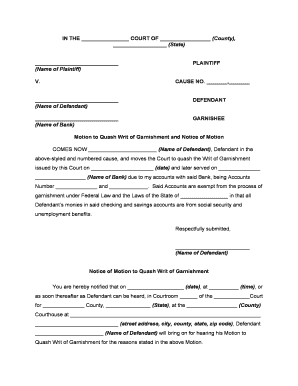 Motion Garnishment  Form