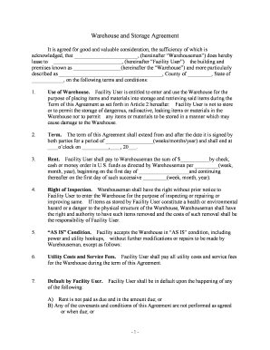 Warehouse and Storage Agreement  Form