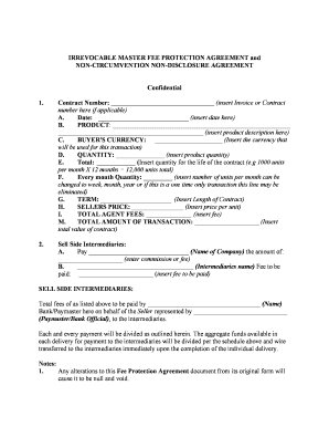 Irrevocable Master Fee Protection Agreement  Form