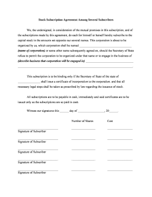 Subscription Agreement  Form
