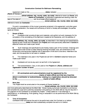 Construction Contract for Bathroom Remodeling  Form