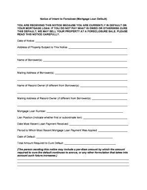Notice of Intent to Foreclose  Form
