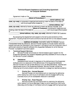 Technical Support Assistance and Consulting Agreement for Computer Software  Form