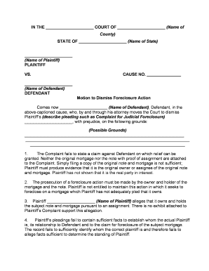 Motion to Dismiss Foreclosure Action and Notice of Motion  Form