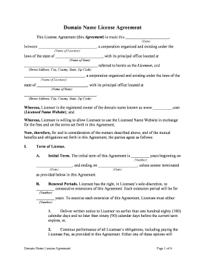 Domain Name License Agreement  Form