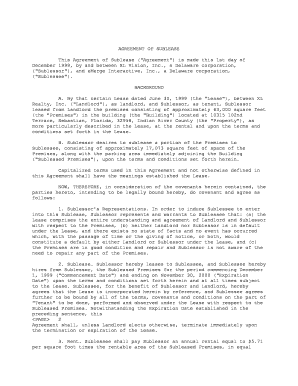 AGREEMENT of SUBLEASE  Form