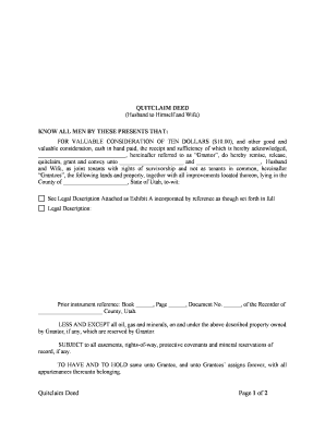 Utah Quitclaim Deed from Husband to Himself and Wife  Form