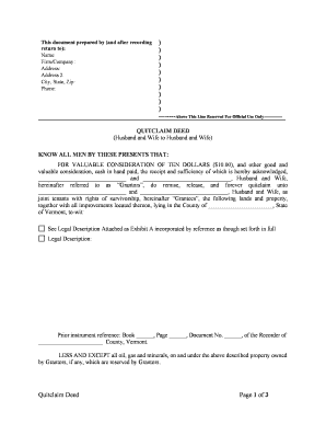 Vermont Quitclaim Deed from Husband and Wife to Husband and Wife  Form