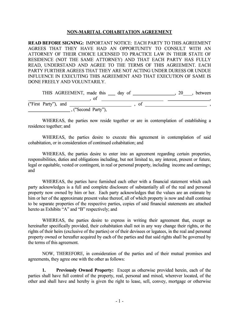 Wyoming Non Marital Cohabitation Living Together Agreement  Form