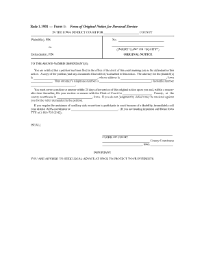 Iowa Notice for Personal Service  Form