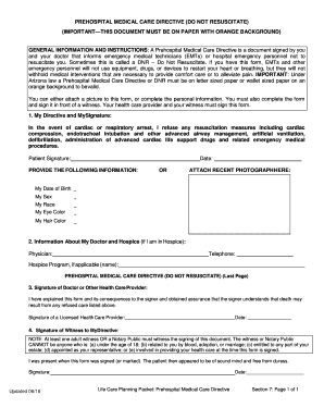 Prehospital Medical Care Directive  Form