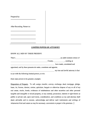 Florida Limited Power of Attorney Limited Powers  Form