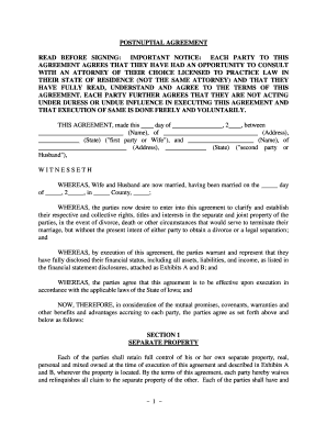 Iowa Postnuptial Agreement  Form