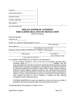 Power Attorney Real Estate  Form