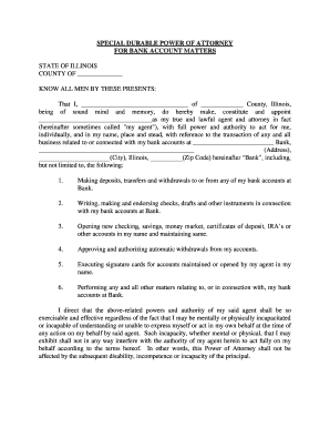 Illinois Special Durable Power of Attorney for Bank Account Matters Form