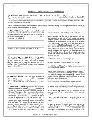 Minnesota Residential Rental Lease Agreement  Form