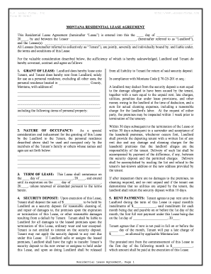 Montana Residential Rental Lease Agreement  Form