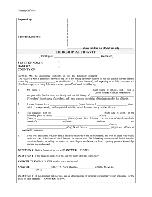 North Dakota Heirship Affidavit Descent  Form