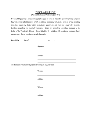 Nebraska Declaration Form