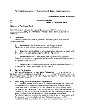Participating or Participation Loan Agreement in Connection with Secured Loan Agreement  Form