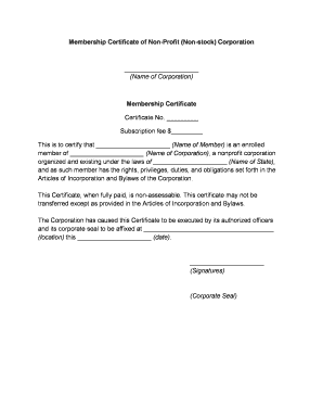 Membership Certificate  Form