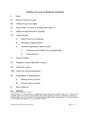 Outline of Lease of Business Premises  Form