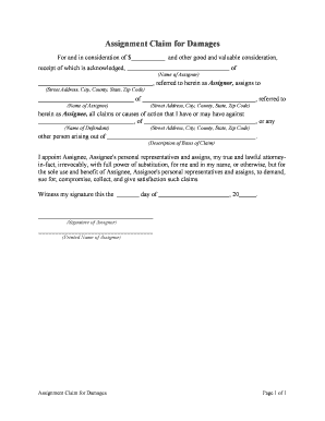 Assignment Claim for Damages  Form