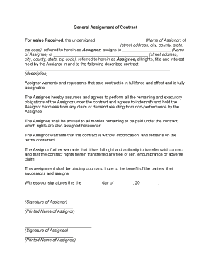 Assignment of Contract  Form