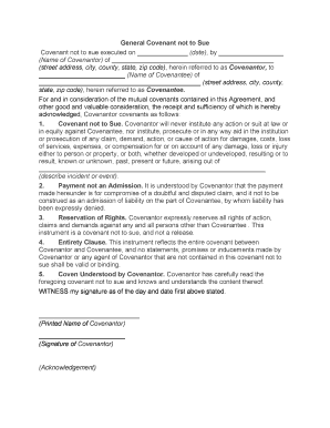 Not Sue Agreement  Form