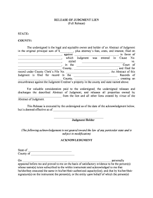 Release of Judgment Lien Full Release  Form