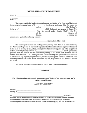 Partial Release of Judgment Lien  Form