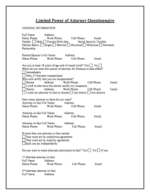 Limited Power of Attorney Questionnaire  Form