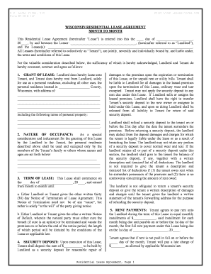 Wisconsin Residential Lease or Rental Agreement for Month to Month  Form