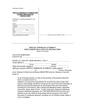 Wisconsin Special or Limited Power of Attorney for Real Estate Purchase Transaction by Purchaser  Form