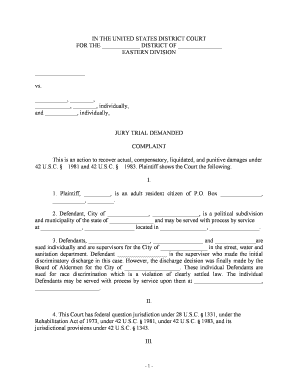 Complaint for Discriminatory Discharge Based Upon Race and Physical Handicap Jury Trial Demand  Form
