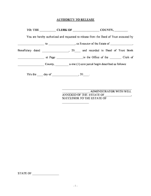 Authority to Release of Deed of Trust  Form