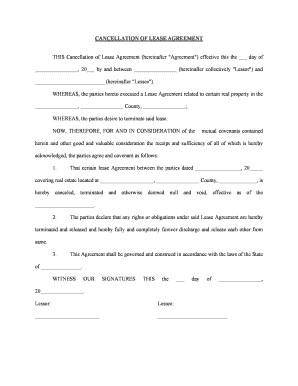 Cancellation of Lease Agreement  Form