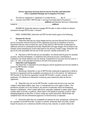 Service Agreement Internet  Form
