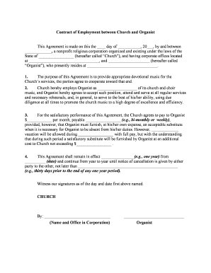 Contract for Church Organist  Form