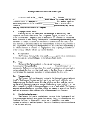 Employment Contract with Office Manager  Form