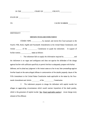 Motion to Quash Indictment  Form