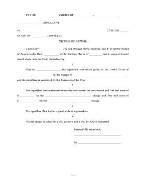 Notice of Appeal in a Criminal Case  Form