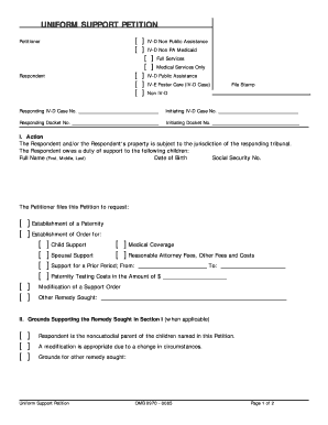 Uniform Support Petition and Instructions